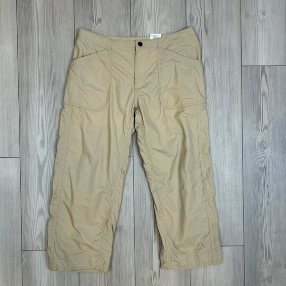 MOUNTAIN HARDWEAR Women OL1153 Khaki Cropped Hiking Capri Pants SZ 8 Zip Pocket - Picture 1 of 12